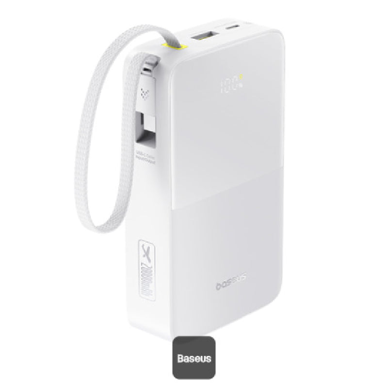 Baseus EnerFill Bipow2 Pro Power Bank 20000mAh, 22.5W Fast Charging, Built-in Cable, FC51 - White