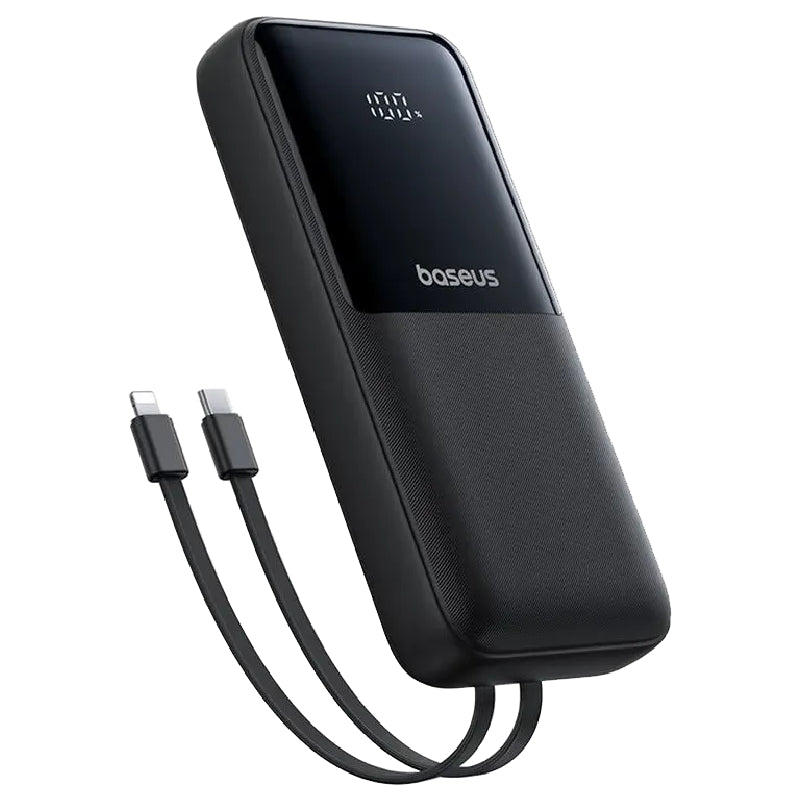 Baseus Lipow Power Bank 20000mAh, 22.5W, Digital Display, 2 Built-in Cables, PPJP312 - Black