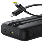 Baseus Lipow Power Bank 20000mAh, 22.5W, Digital Display, 2 Built-in Cables, PPJP312 - Black
