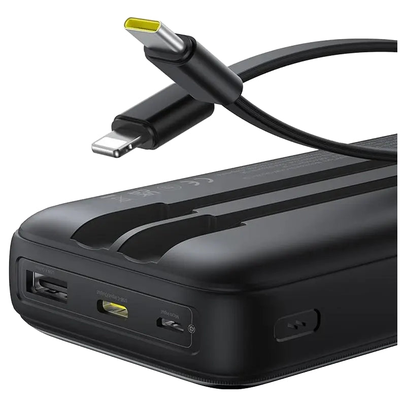 Baseus Lipow Power Bank 20000mAh, 22.5W, Digital Display, 2 Built-in Cables, PPJP312 - Black