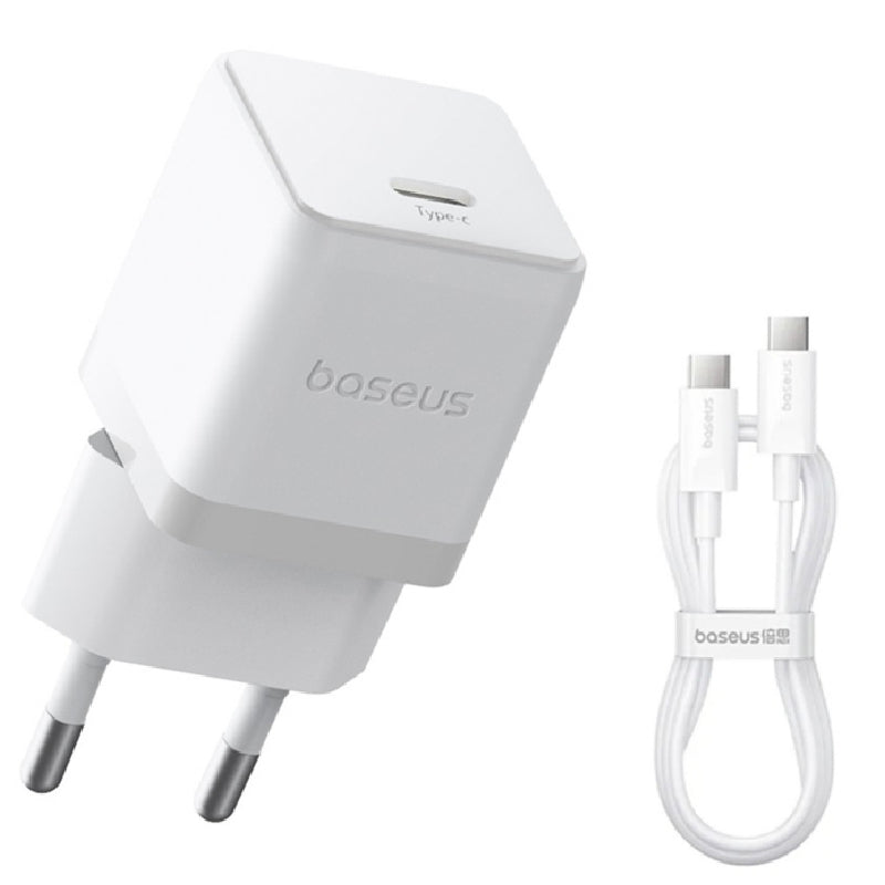 Baseus Palm Fast Charger 20W, With Type-C To Type-C Cable - White