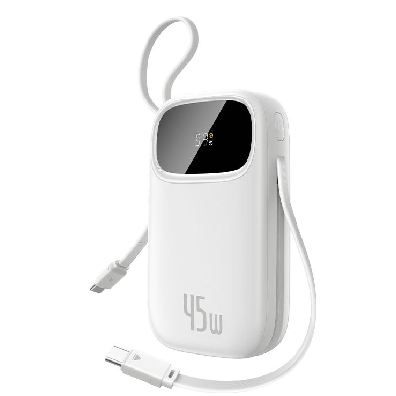 Baseus EnerFill FC31 Digital Display Power Bank With 2 Built-in USB-C Cables 10000mAh, 45W - White