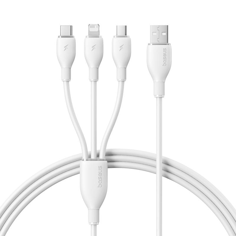 Baseus Ultra-Fast 3in1 Fast Charging Cable USB-A to M+L+C, 3.5A, 0.8m - White
