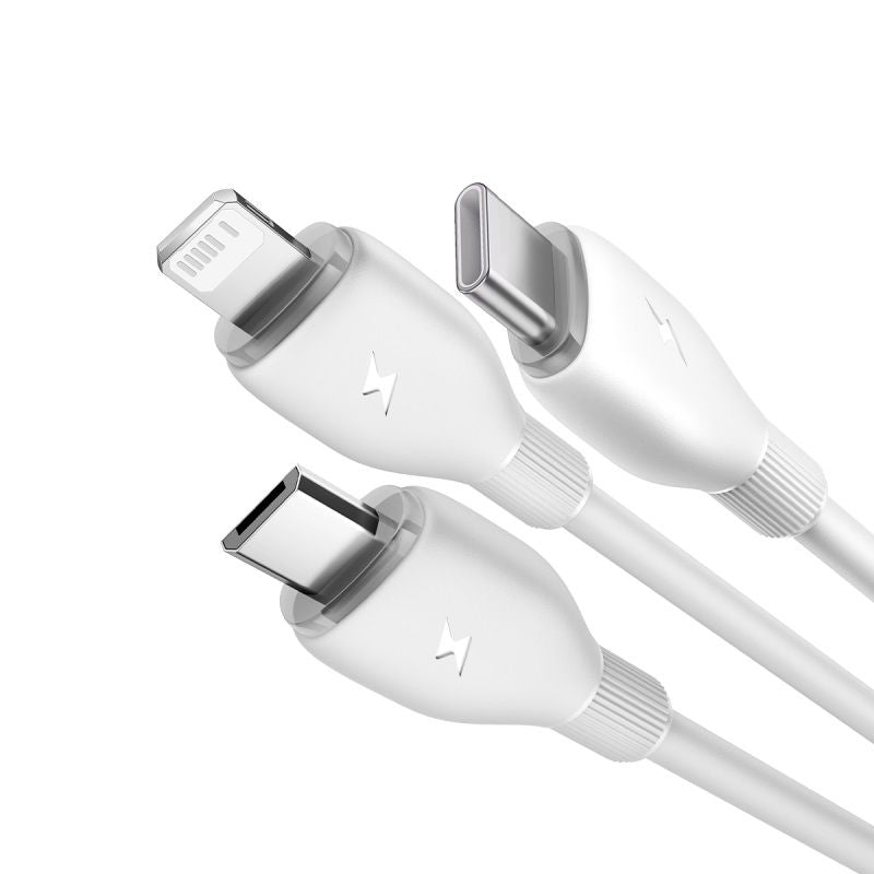 Baseus Ultra-Fast 3in1 Fast Charging Cable USB-A to M+L+C, 3.5A, 0.8m - White