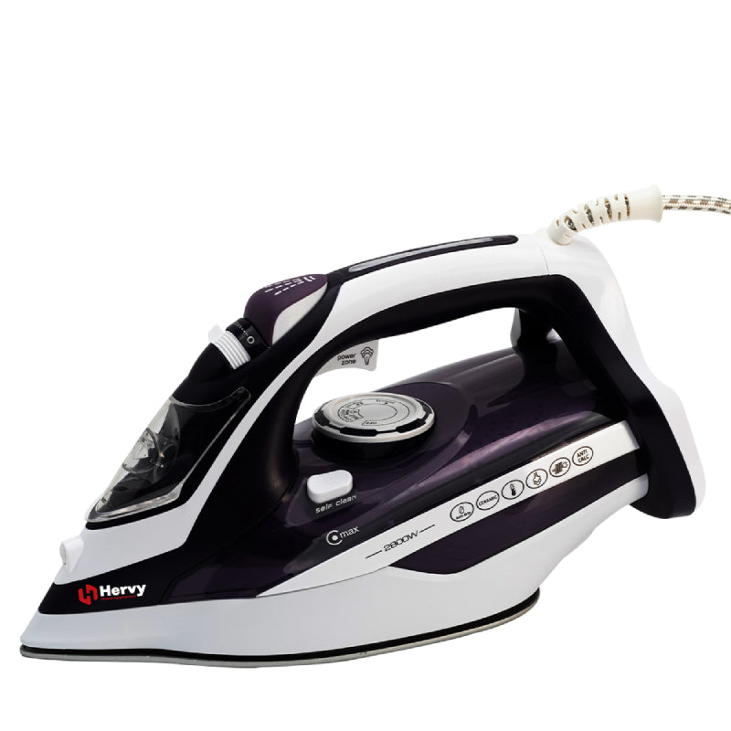 Hervy Mega Steam Iron 2800W, Ceramic Soleplate, Anti-drip, Self-Clean - Purple