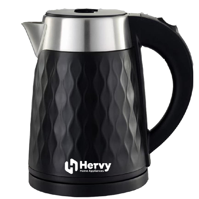 Hervy Crystal Kettle 1.7L, 1500W, 360° Rotatable Base - Black