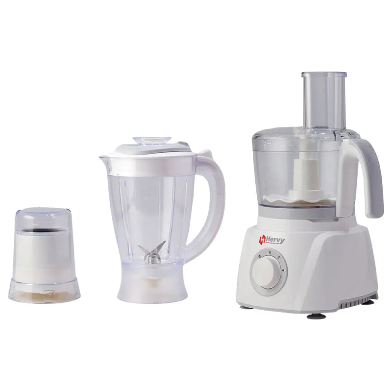 Hervy Multi-Act Food Processor 1000W, 30 Functions, 1.5L Jug, 1L Chopper - White