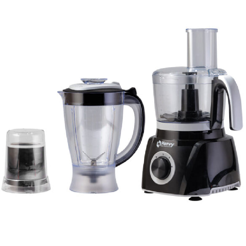 Hervy Multi-Act Food Processor 1000W, 30 Functions, 1.5L Jug, 1L Chopper - Black
