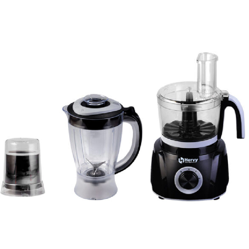 Hervy Multi-Act Food Processor 1000W, 30 Functions, 1.5L Jug, 1L Chopper - Black