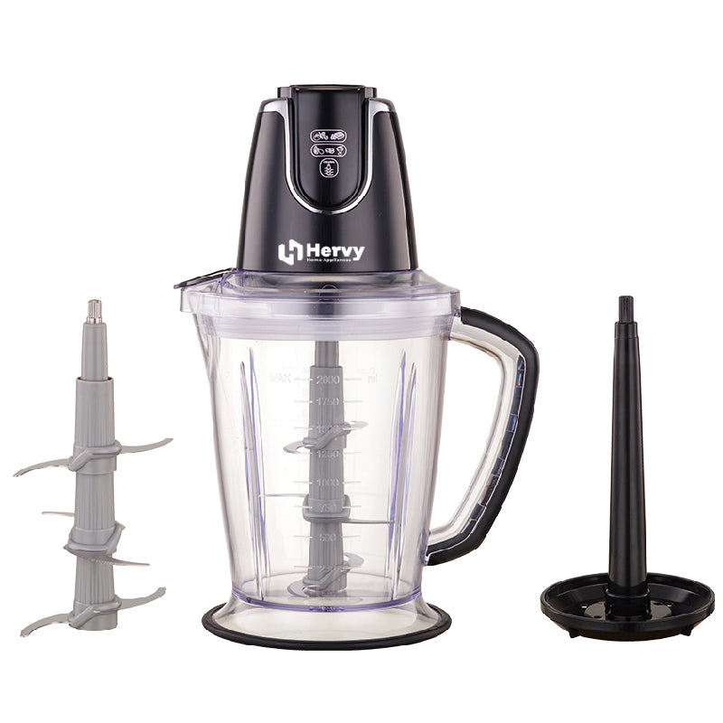 Hervy Chopper 2L, 700W, 6 Stainless Steel Blades, Cream Beater, C-001 - Black