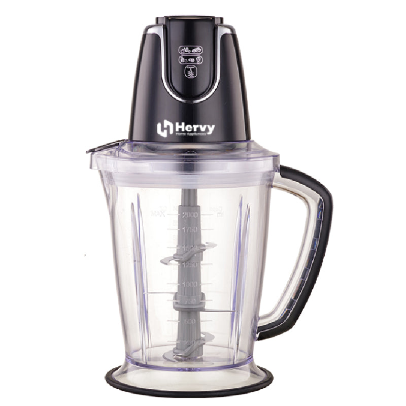Hervy Chopper 2L, 700W, 6 Stainless Steel Blades, Cream Beater, C-001 - Black