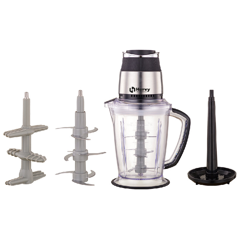 Hervy Chopper 2L, 800W, 9 Stainless Steel Blades, Cream Beater, Garlic Peeler, C-002 - Black