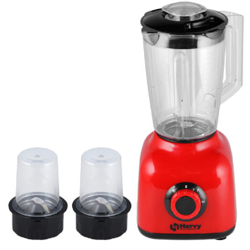 Herfy Maxi Blender 1.6L, 400W, 2 Speeds, Turbo, 2 Grinders - Red