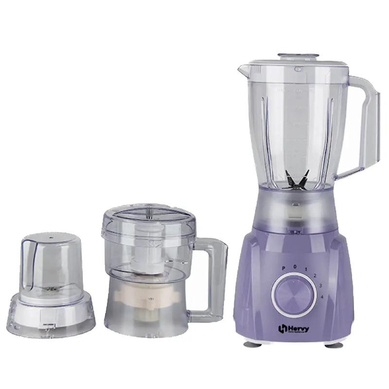 Herfy Stormy Blender, 1.5L, 600W, 4 Speeds, Turbo, 1 Chopper, 1 Grinder - Purple