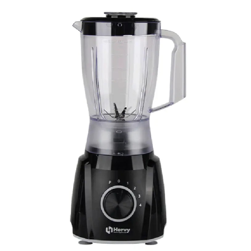 Herfy Stormy Blender, 1.5L, 600W, 4 Speeds, Turbo, 1 Chopper, 1 Grinder - Black