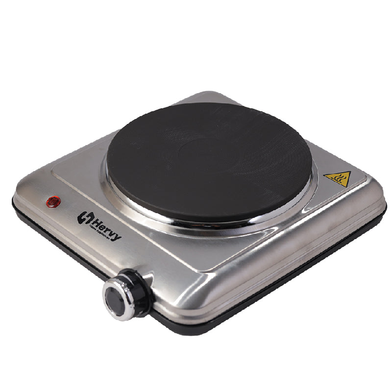 Hervy Flamy Single Electric Cooker, 1500 Watts, Thermostat Control, Stainless Steel Body - Silver