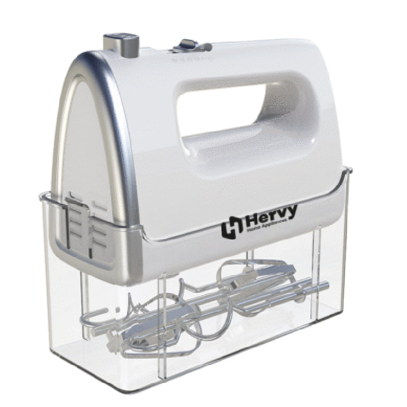 Hervy Hand Mixer 400W, 5 Speed, 2 Whisks & Doughs, HM-001 - White