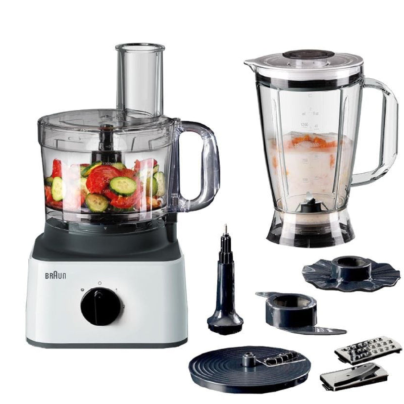 Braun 8In1 Food Processor, 8 Functions, 2.1 Liter, 750 Watt, FP0145WH - White&Black