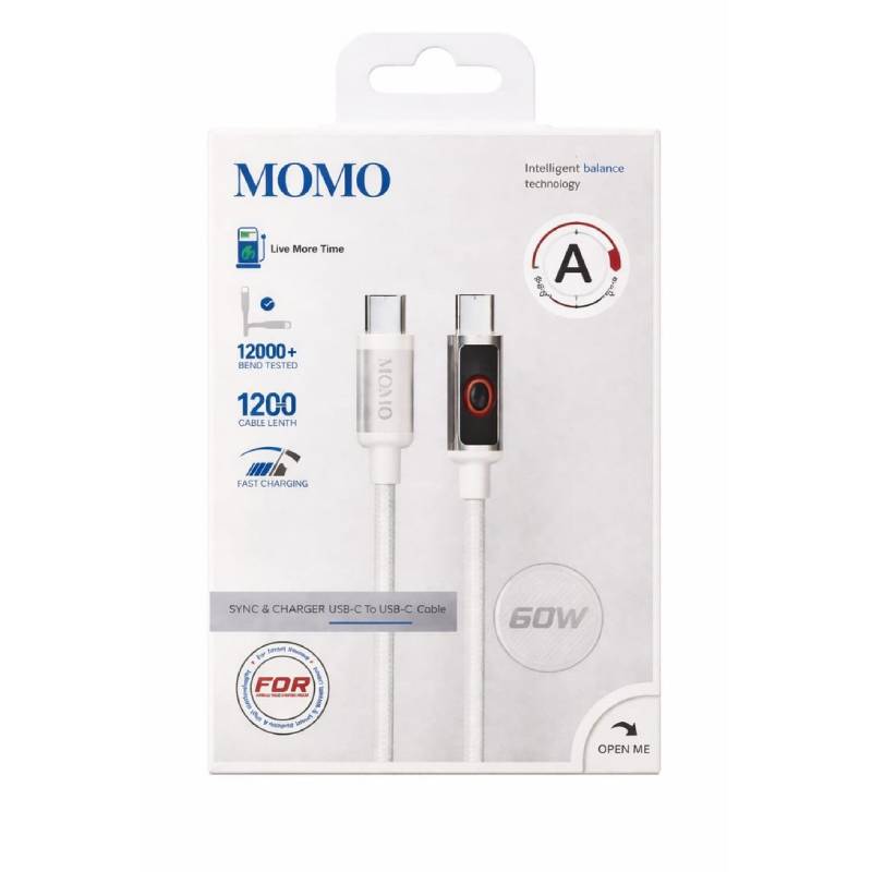 MOMO USB-C to USB-C Cable 1.2M – 60W Fast Charging – 011022 – White