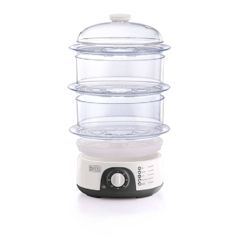 Black & Decker حلة طهي بالبخار 3 طبقات 775 وات 10 لتر , HS6000 - أبيض 