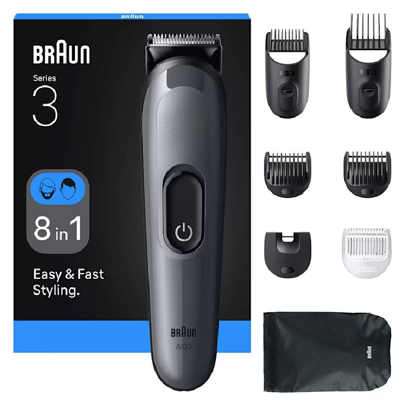 Braun Hair Trimmer All-in-One Series 3 8-in-1 Rechargeable Wet & Dry , AIO3540 - Black
