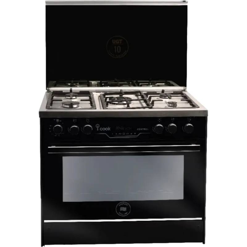 Unionaire Cooker 5 Burners 90x60 Full Safety 2 Oven Fans , C69SS-GC-511-ICPS2F-IS-2W-AL - Black & Silver