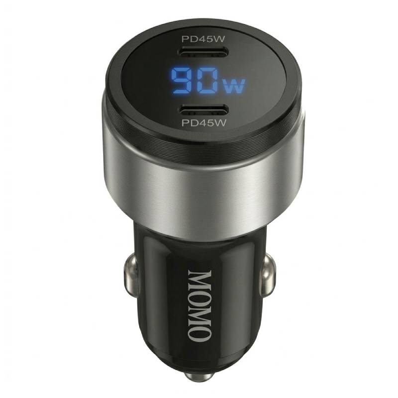 شاحن سيارة MOMO Mini Turbo بمنفذين USB-C بقدرة 90 وات – MO-055504 – أسود