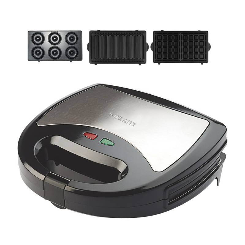 Sokany 3-in-1 Sandwich Maker Waffle & Grill 750W – KJ-302N – Black