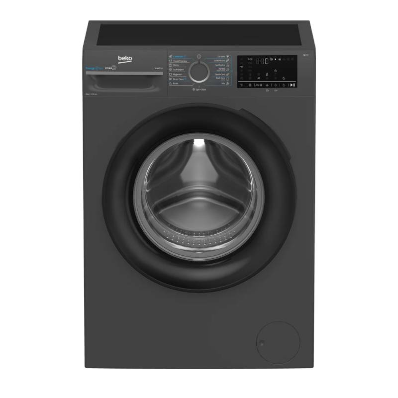 غسالة ملابس Beko سعة 8 كجم، 1400 لفة، إنفرتر بتقنية البخار، WFST87XA - فضي غامق