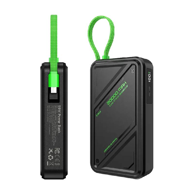 Infinix GT Power XP20GT Power Bank 20000mAh 55W with Built-in USB-C Cable, 3 Ports – Black