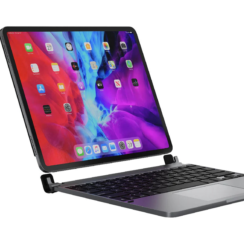 بريدج BRYTP6022 لوحة مفاتيح لاسلكية، مقاس 12.9 بوصة، متوافقة مع iPad Pro، مزودة بلوحة تتبع وغطاء مغناطيسي - رمادي