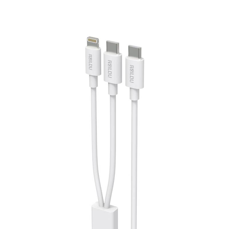 Rsilou 2-in-1 USB-C to Lightning & USB-C Fast Charging Cable 60W 1.2m, R2024-001 - White