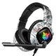 سماعات أونيكوما ألعاب سلكية RGB LED K19 أبيض كامو