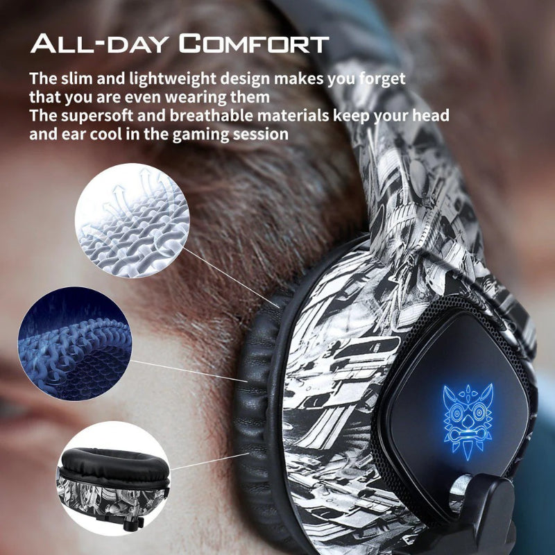 Onikuma Gaming Headphone Wired RGB LED K19 – Camo White