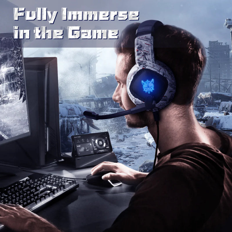 Onikuma Gaming Headphone Wired RGB LED K19 – Camo White
