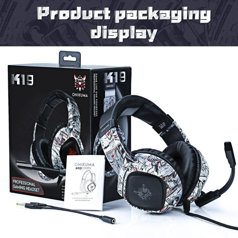 Onikuma Gaming Headphone Wired RGB LED K19 – Camo White