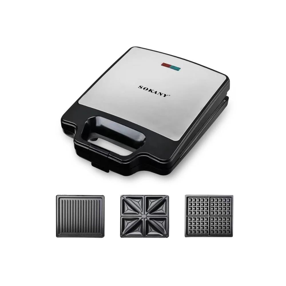 Sokany 3-in-1 Sandwich Maker 1400W – KJ-852 – Black & Silver