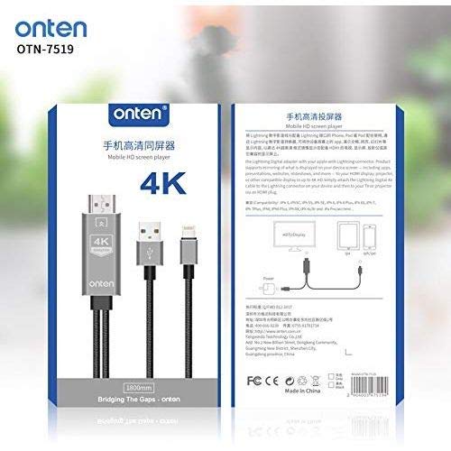 Onten Cable 1.8M Mobile HD screen player 4K OTN 7519 - Black