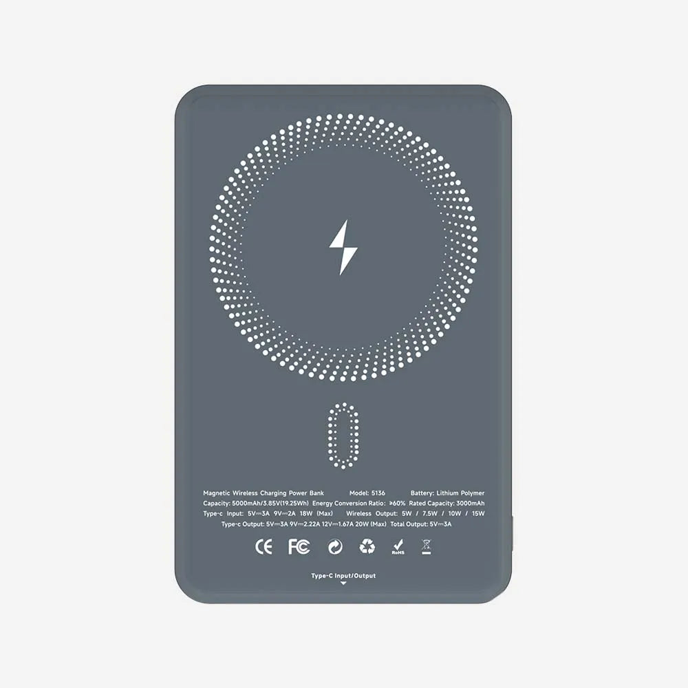Magnetic Wireless Power Bank 5000mAh - Black