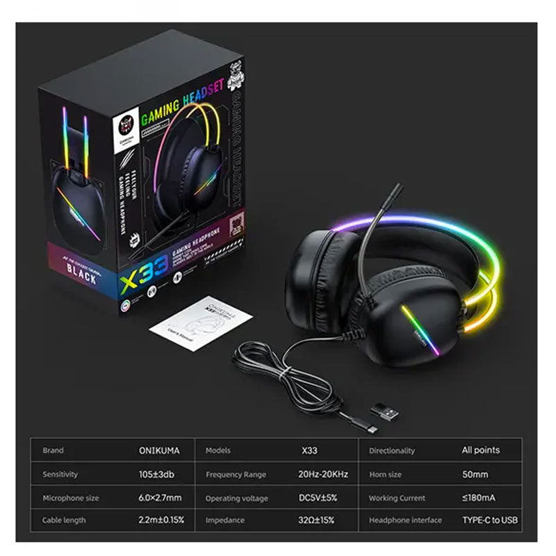 Onikuma , Gaming Headset , X33 , Black
