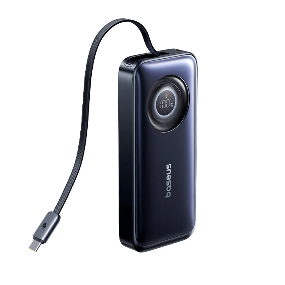 باور بانك Baseus، سعة 20000mAh، شحن سريع 100W مع كابل مدمج، CR121، أسود