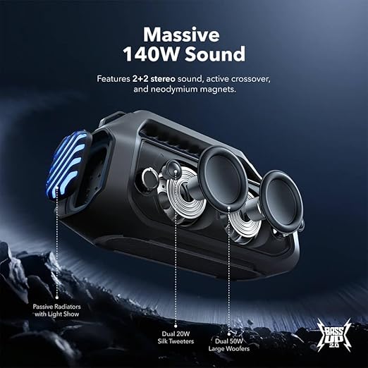 Soundcore By Anker Boom 2 Plus Wireless Outdoor Bluetooth Speaker 140W, A3134011 - Black