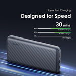 Oraimo Power Bank 10000 mAh, 22.5W, Fast Charging, USB-A, Type-C, Micro, OPB-P7101 - Black