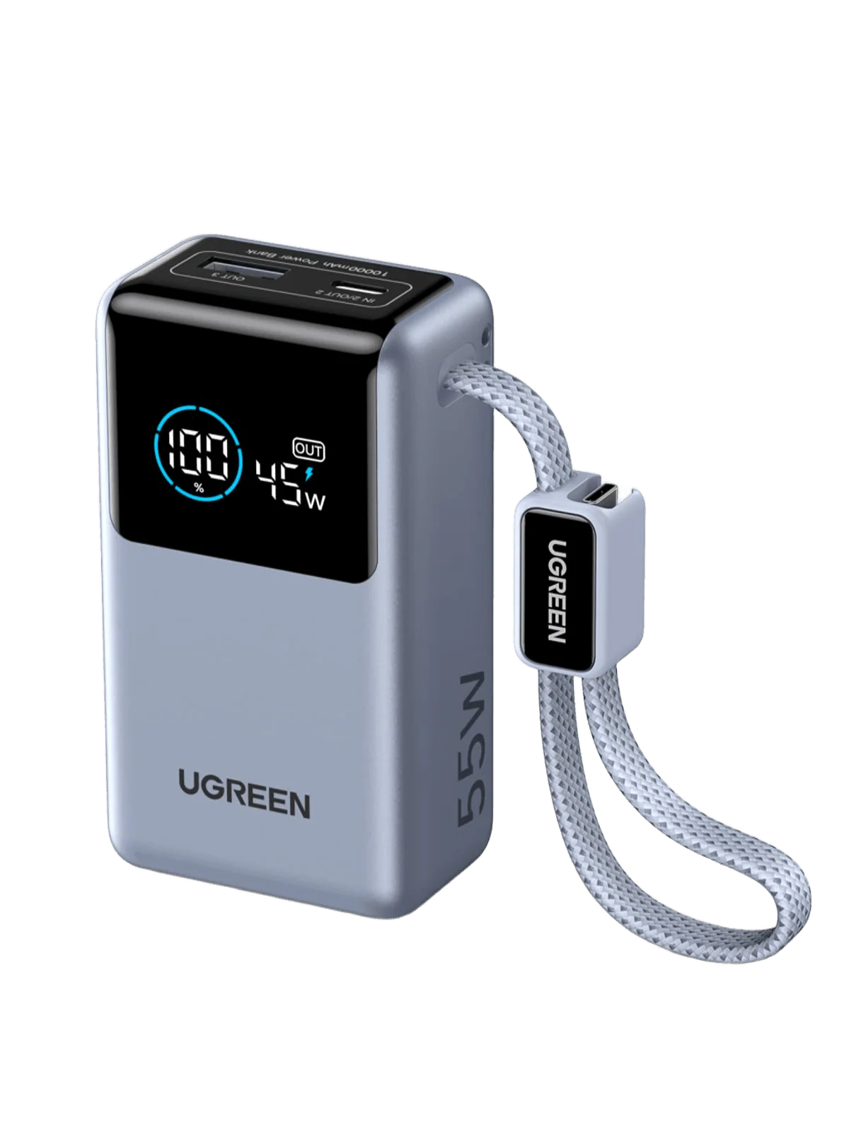 UGREEN 10000mAh 55W Power Bank with Built-in USB-C Cable , P727 – Blue