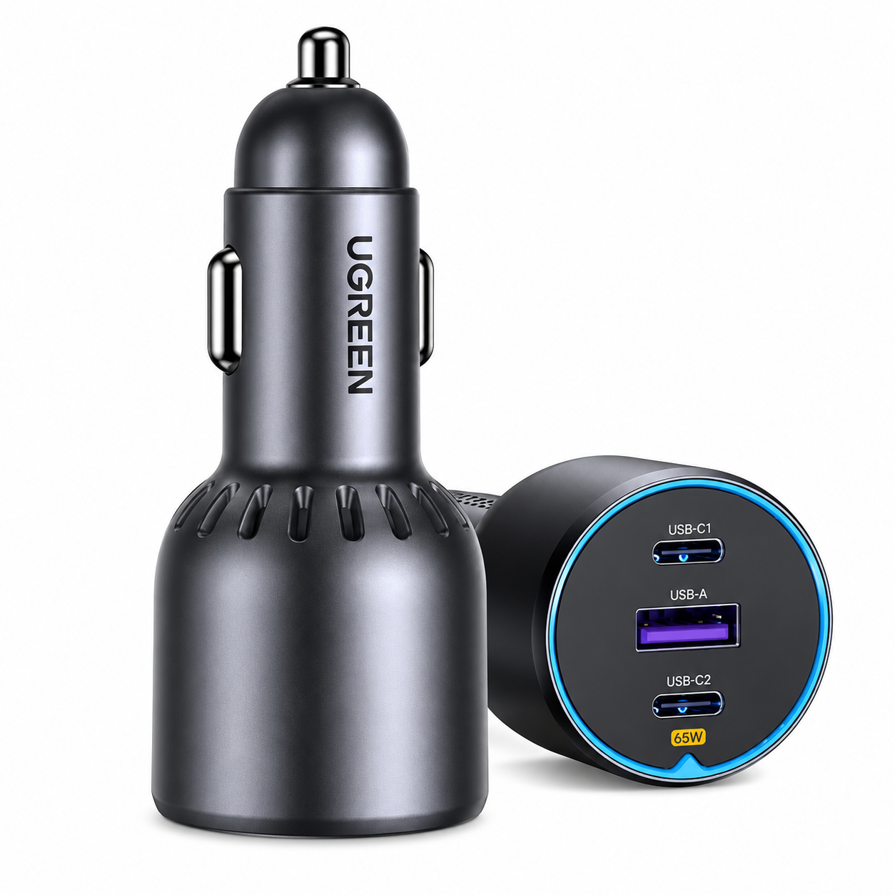 شاحن سيارة UGREEN 75W بمنفذين USB-C ومنفذ USB-A  ,EC703– أسود
