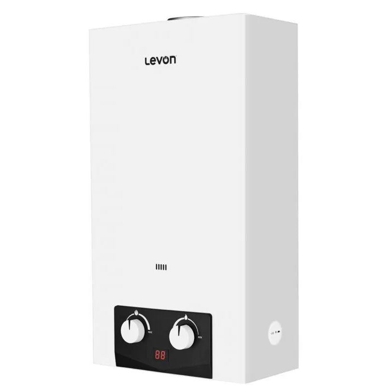 Levon Digital Gas Water Heater, 10 Liters, Adaptor , Pro SAFTY -F-OXG - White