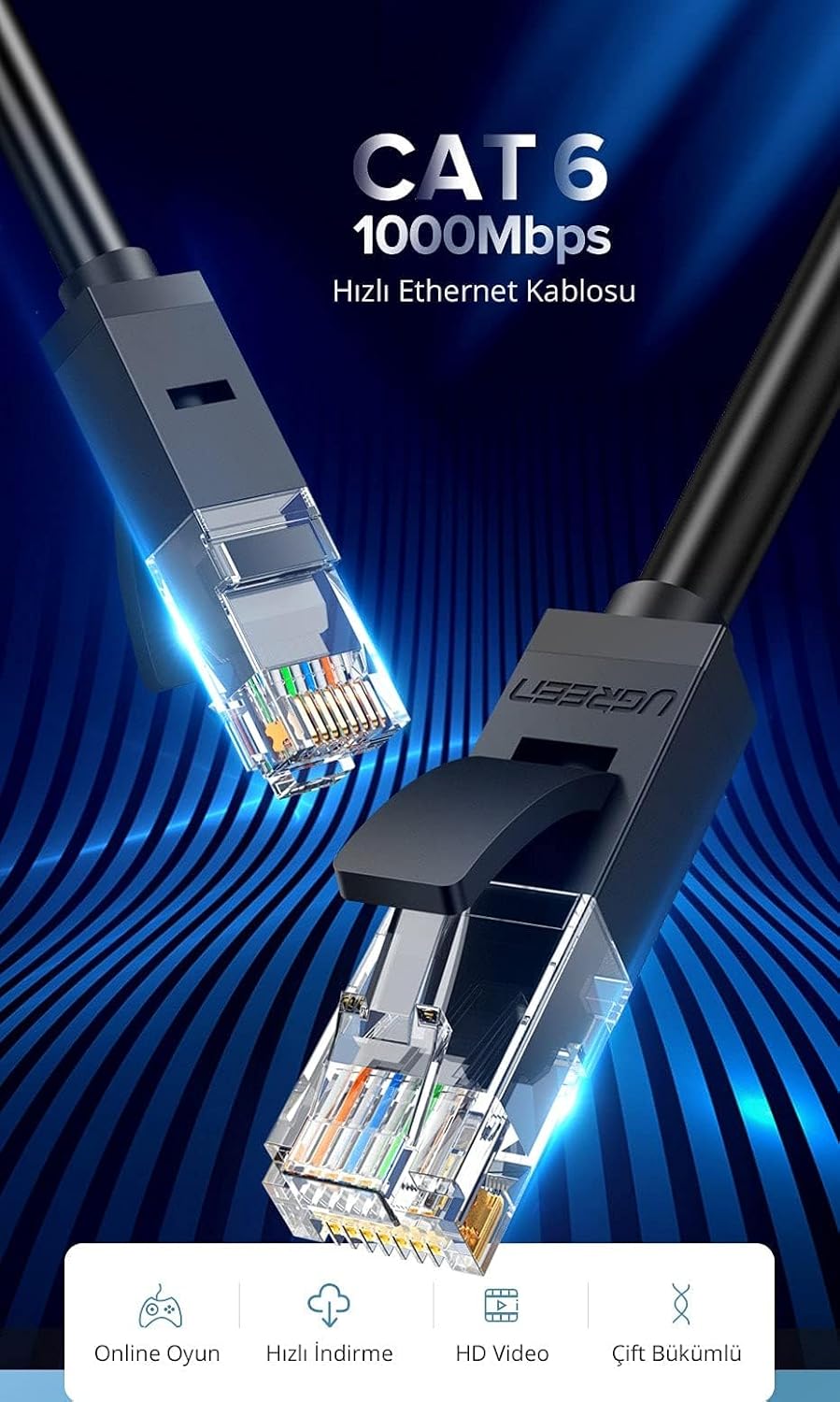 Ugreen Cat 6 U/UTP Lan Cable 20m - Black 