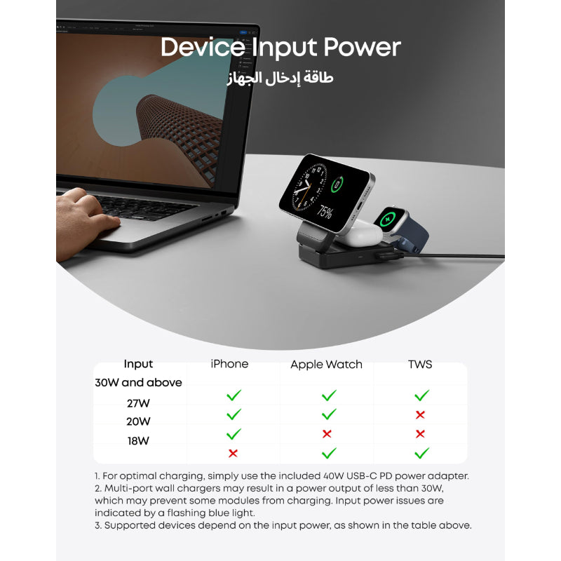 Anker MagGo Wireless Charging Station 15W Foldable 3-in-1 B2557211 – Black