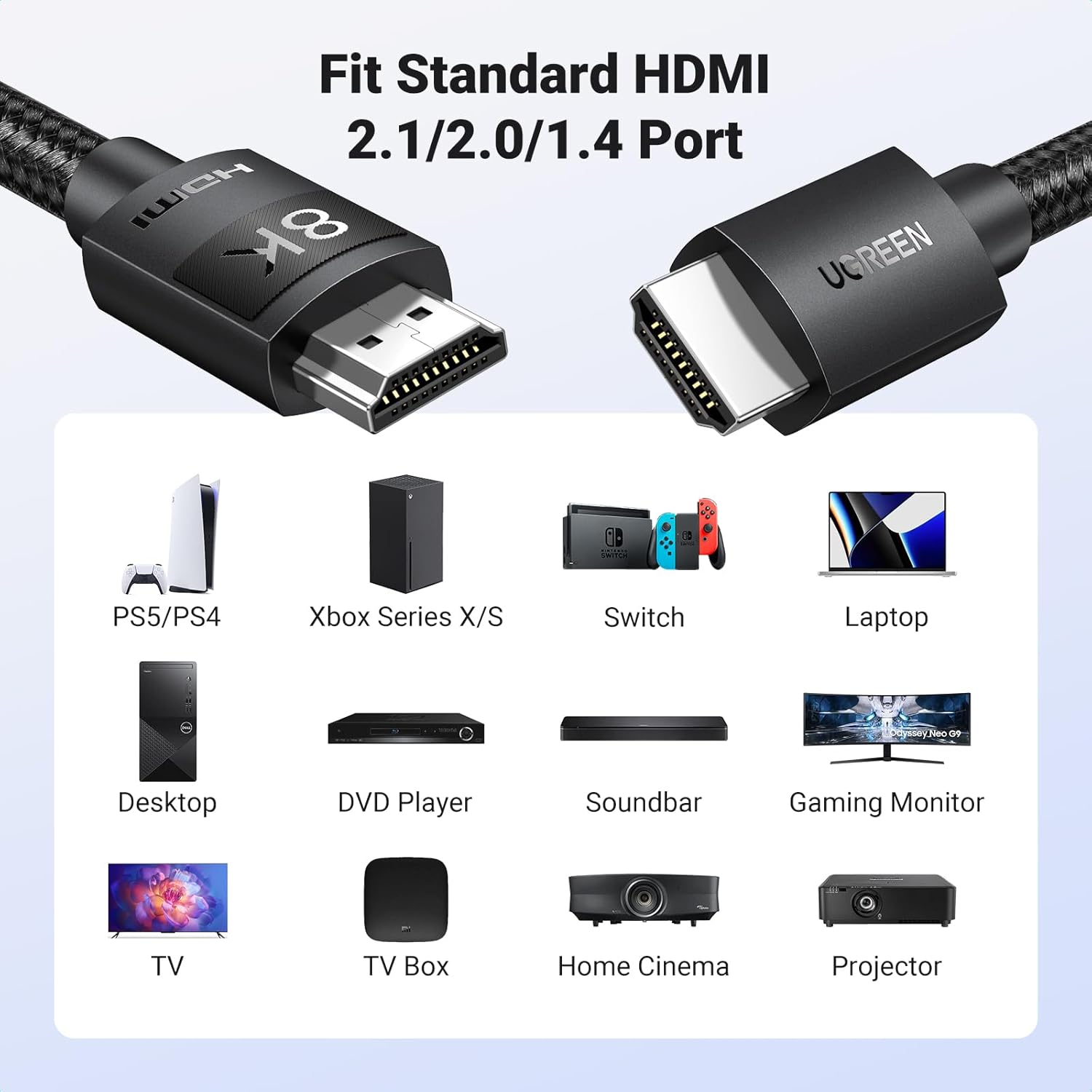Ugreen HDMI Cable 2M HDMI 8K HDMI 2.1 Ultra HD High-Speed - Black