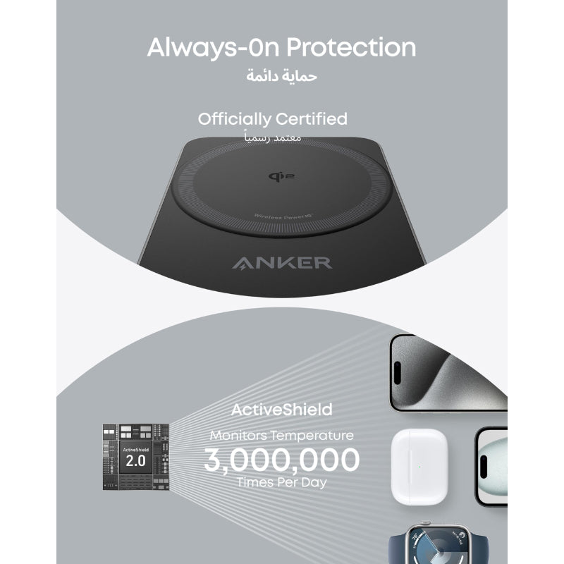 Anker MagGo Wireless Charging Station 15W Foldable 3-in-1 B2557211 – Black